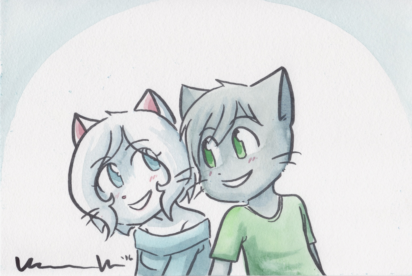 Candybooru image #11272, tagged with Hair_Lucy Hair_Mike Lucy Mike MikexLucy Taeshi_(Artist) commission watercolor